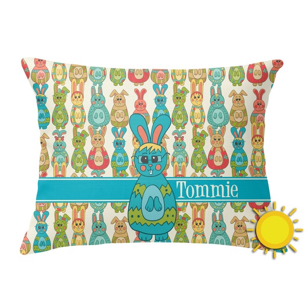 Custom Fun Easter Bunnies Outdoor Throw Pillow (Rectangular) (Personalized)
