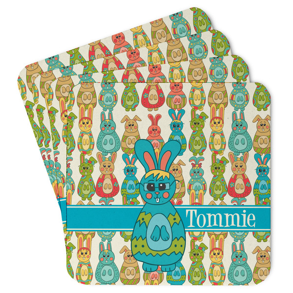 Custom Fun Easter Bunnies Paper Coasters w/ Name or Text