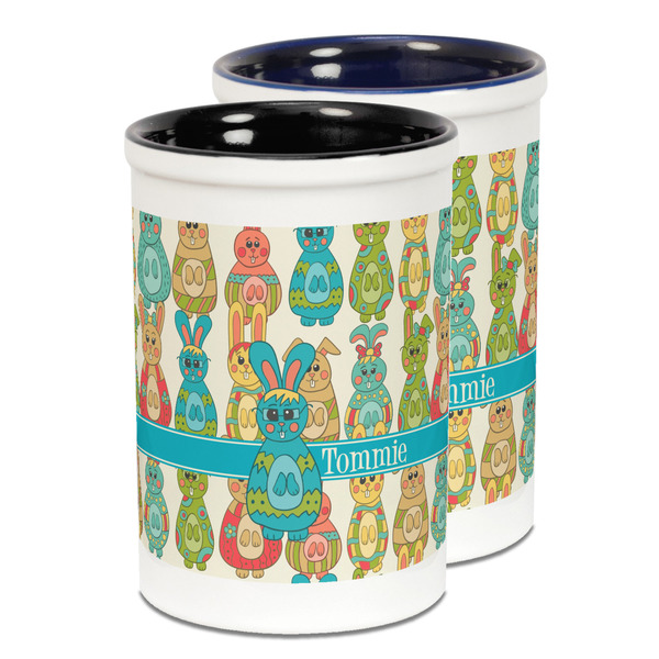 Custom Fun Easter Bunnies Ceramic Pencil Holder - Large