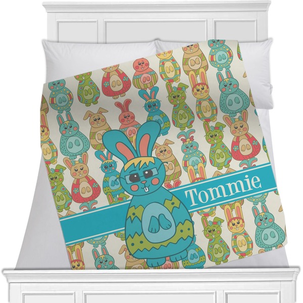 Custom Fun Easter Bunnies Minky Blanket - 40"x30" - Double Sided (Personalized)