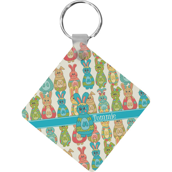 Custom Fun Easter Bunnies Diamond Plastic Keychain w/ Name or Text