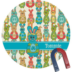 Fun Easter Bunnies Round Fridge Magnet (Personalized)