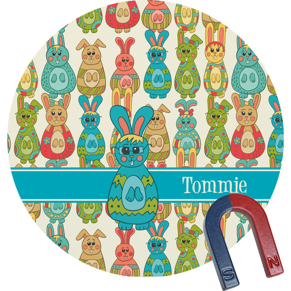 Custom Fun Easter Bunnies Round Fridge Magnet (Personalized)