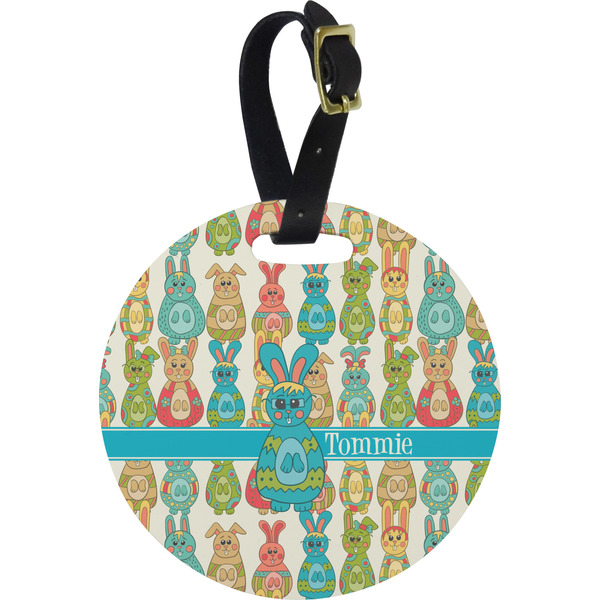 Custom Fun Easter Bunnies Plastic Luggage Tag - Round (Personalized)