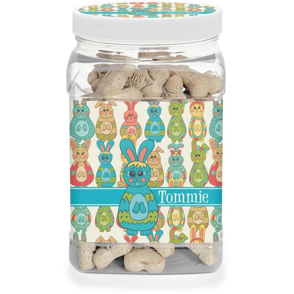 Custom Fun Easter Bunnies Dog Treat Jar (Personalized)