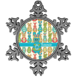 Fun Easter Bunnies Vintage Snowflake Ornament (Personalized)