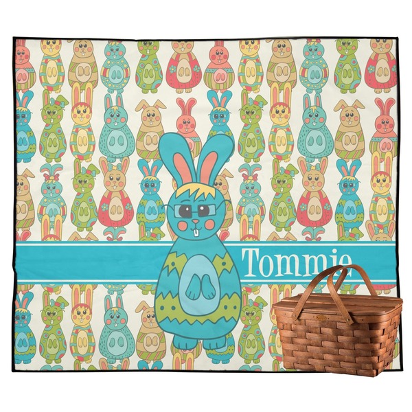 Custom Fun Easter Bunnies Outdoor Picnic Blanket (Personalized)