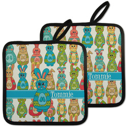 Fun Easter Bunnies Pot Holders - Set of 2 w/ Name or Text