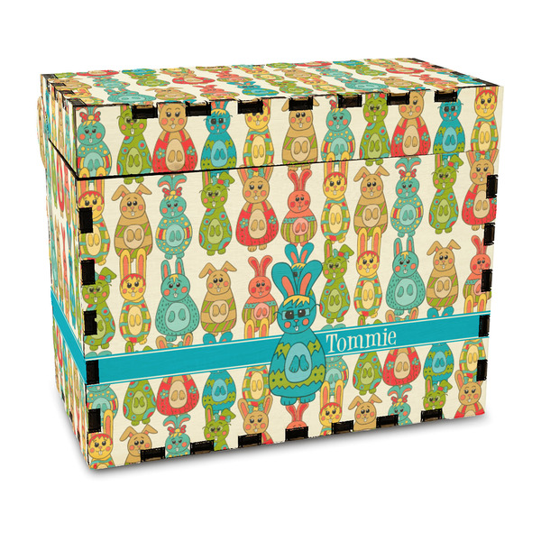 Custom Fun Easter Bunnies Wood Recipe Box - Full Color Print (Personalized)