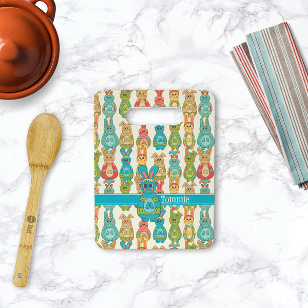 Fun Easter Bunnies Rectangle Trivet with Handle - LIFESTYLE