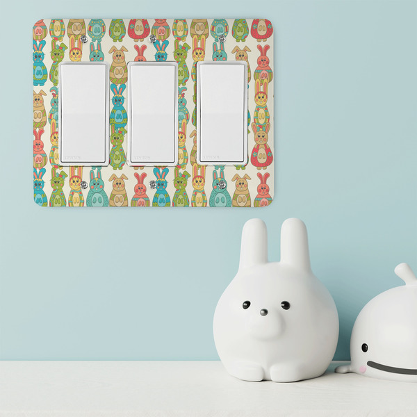 Fun Easter Bunnies Rocker Light Switch Covers - Triple - IN CONTEXT