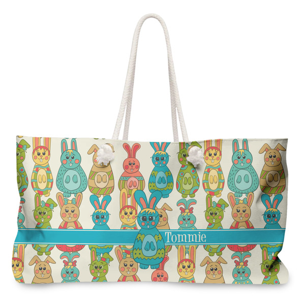 Custom Fun Easter Bunnies Large Tote Bag with Rope Handles (Personalized)