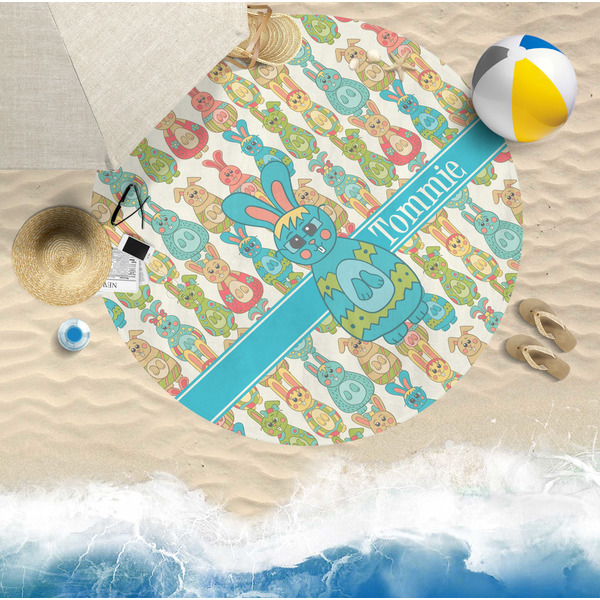 Fun Easter Bunnies Round Beach Towel Lifestyle