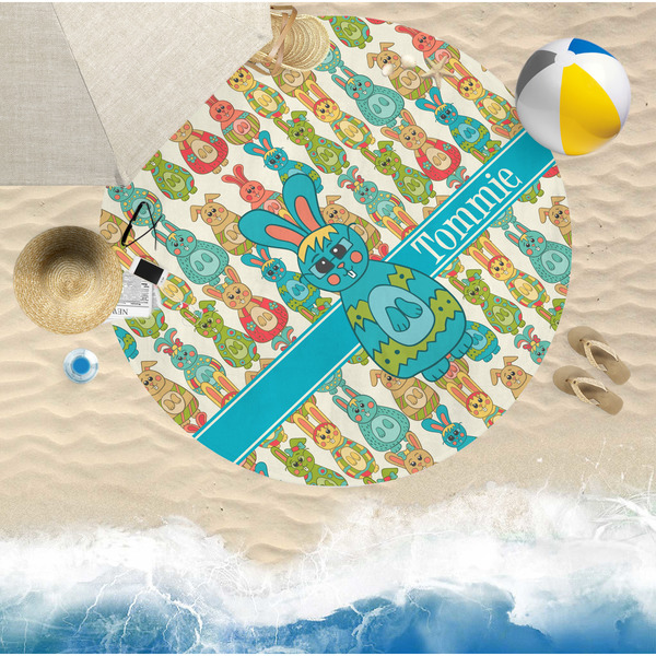 Fun Easter Bunnies Round Beach Towel Lifestyle