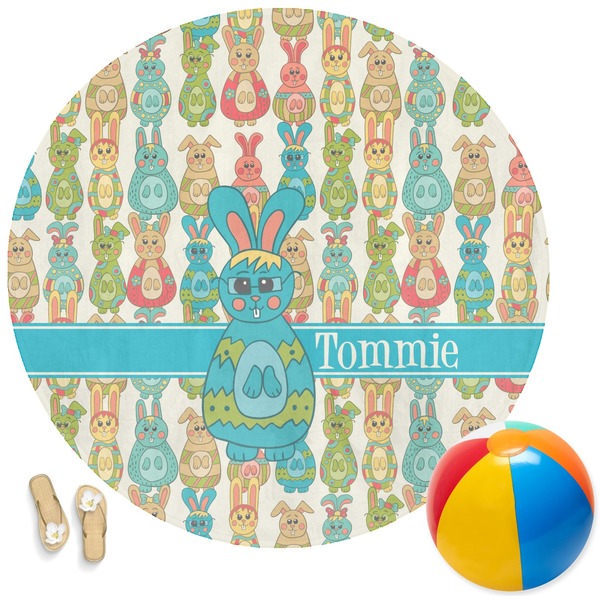 Custom Fun Easter Bunnies Round Beach Towel (Personalized)