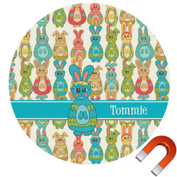 Custom Fun Easter Bunnies Round Car Magnet - 6" (Personalized)