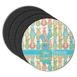 Fun Easter Bunnies Round Rubber Backed Coasters - Set of 4 (Personalized)