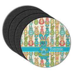 Fun Easter Bunnies Round Rubber Backed Coasters - Set of 4 (Personalized)