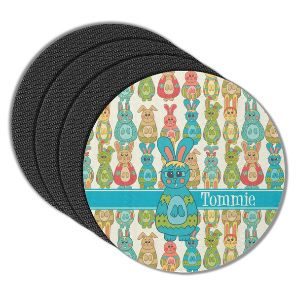 Custom Fun Easter Bunnies Round Rubber Backed Coasters - Set of 4 (Personalized)