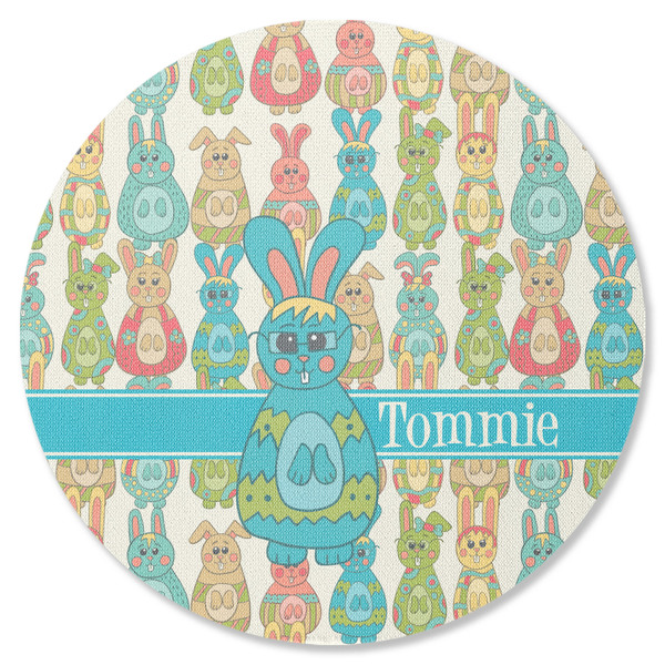 Custom Fun Easter Bunnies Round Rubber Backed Coaster (Personalized)