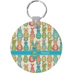 Fun Easter Bunnies Round Plastic Keychain (Personalized)