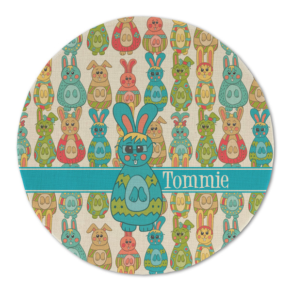 Custom Fun Easter Bunnies Round Linen Placemat (Personalized)