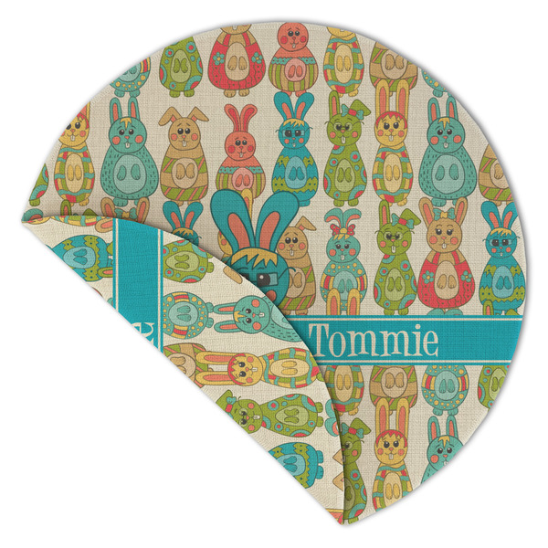 Fun Easter Bunnies Round Linen Placemats - Front (folded corner double sided)