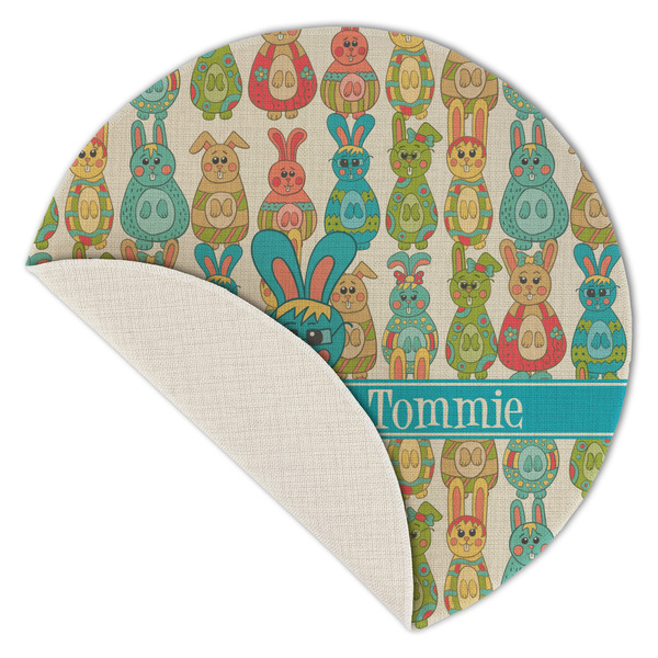 Fun Easter Bunnies Round Linen Placemats - Front (folded corner single sided)