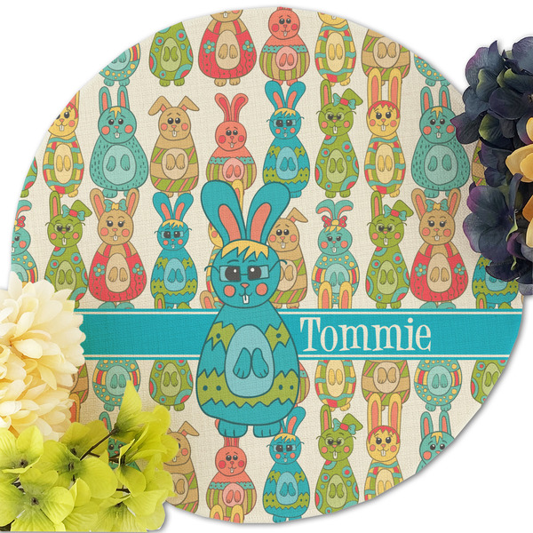 Fun Easter Bunnies Round Linen Placemats - Front (w flowers)