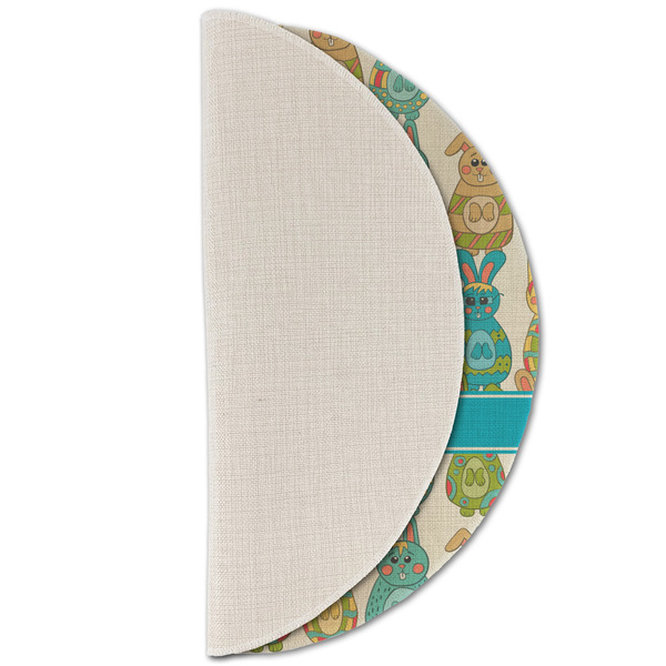 Fun Easter Bunnies Round Linen Placemats - HALF FOLDED (single sided)