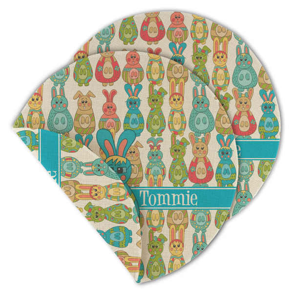 Custom Fun Easter Bunnies Round Linen Placemat - Double Sided (Personalized)