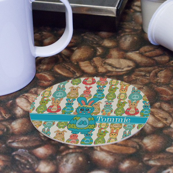 Fun Easter Bunnies Round Paper Coaster - Front