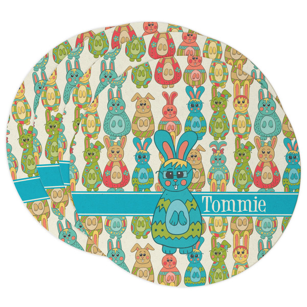 Custom Fun Easter Bunnies Round Paper Coasters w/ Name or Text