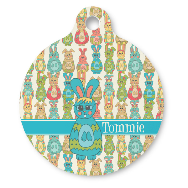 Custom Fun Easter Bunnies Round Pet ID Tag (Personalized)