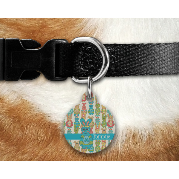 Fun Easter Bunnies Round Pet Tag on Collar & Dog