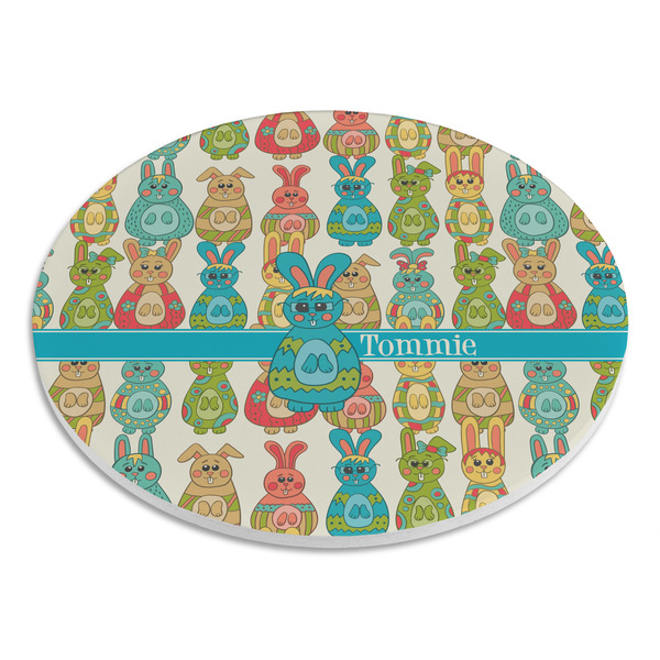Fun Easter Bunnies Round Stone Trivet - Angle View