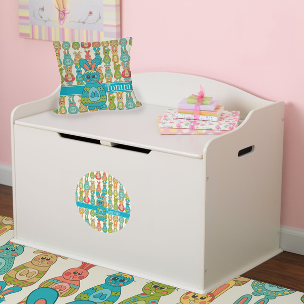 Fun Easter Bunnies Round Wall Decal on Toy Chest