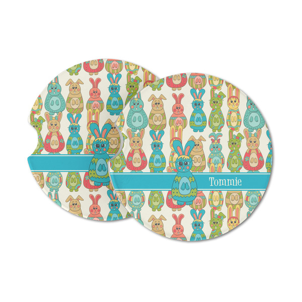 Custom Fun Easter Bunnies Sandstone Car Coasters - Set of 2 (Personalized)