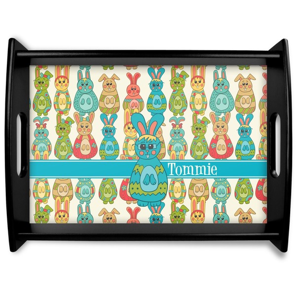 Custom Fun Easter Bunnies Black Wooden Tray - Large (Personalized)