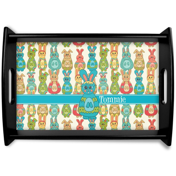 Custom Fun Easter Bunnies Black Wooden Tray - Small (Personalized)