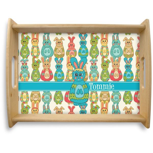 Custom Fun Easter Bunnies Natural Wooden Tray - Large (Personalized)