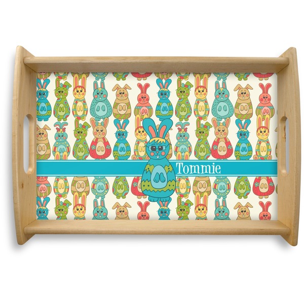Custom Fun Easter Bunnies Natural Wooden Tray - Small (Personalized)