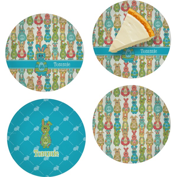 Custom Fun Easter Bunnies Set of 4 Glass Appetizer / Dessert Plate 8" (Personalized)
