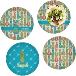 Fun Easter Bunnies Set of 4 Glass Lunch / Dinner Plate 10" (Personalized)