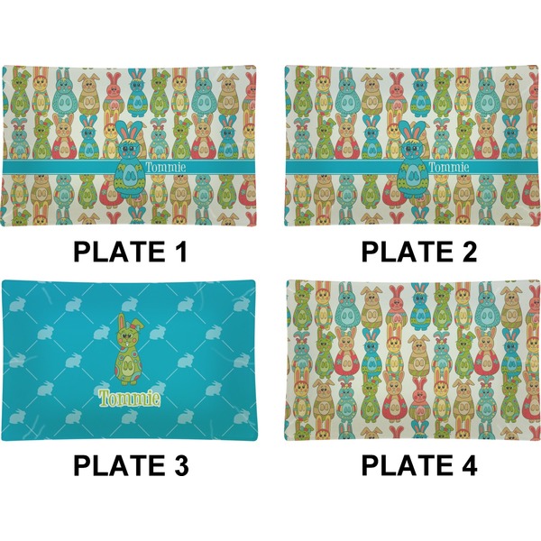 Fun Easter Bunnies Set of Rectangular Dinner Plates (Approval)