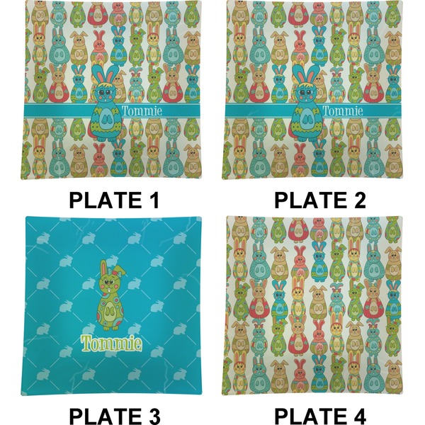 Fun Easter Bunnies Set of Square Dinner Plates (Approval)