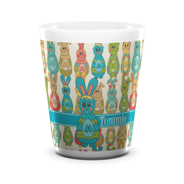 Custom Fun Easter Bunnies Ceramic Shot Glass - 1.5 oz - White - Single (Personalized)