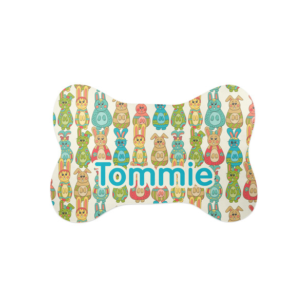 Custom Fun Easter Bunnies Bone Shaped Dog Food Mat (Small) (Personalized)