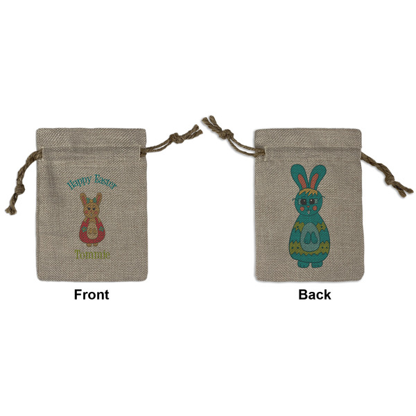 Custom Fun Easter Bunnies Small Burlap Gift Bag - Front & Back (Personalized)