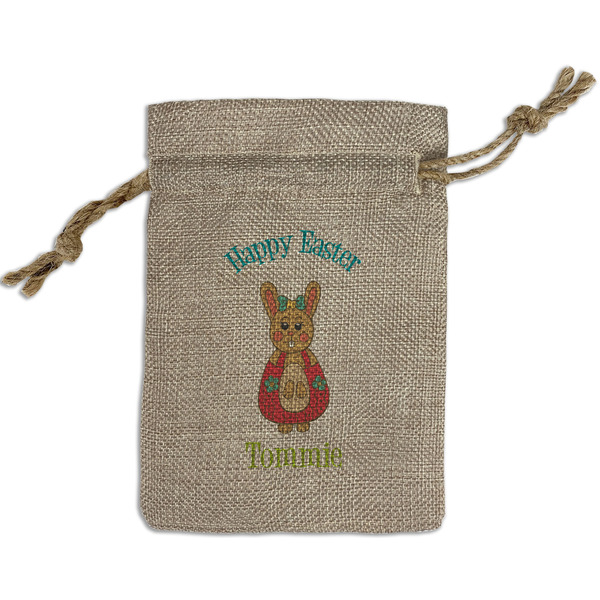 Custom Fun Easter Bunnies Small Burlap Gift Bag - Front (Personalized)